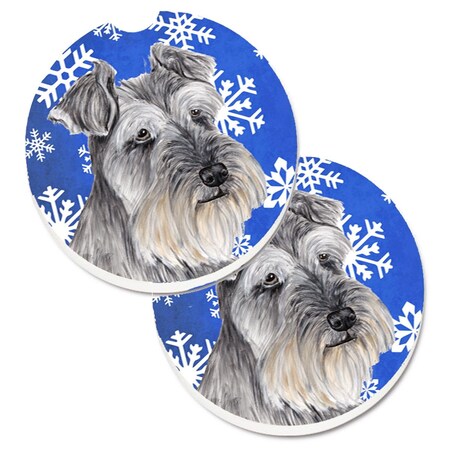 Carolines Treasures Schnauzer Winter Snowflakes Holiday Set of 2 Cup Holder Car Coaster SC9393CARC